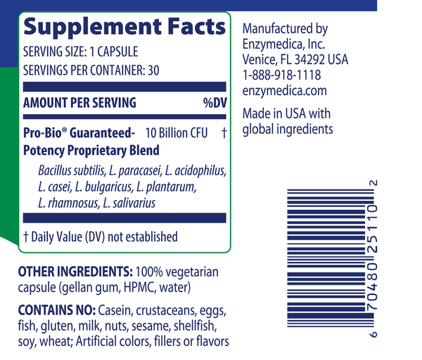 Pro-Bio Supplement Facts Label