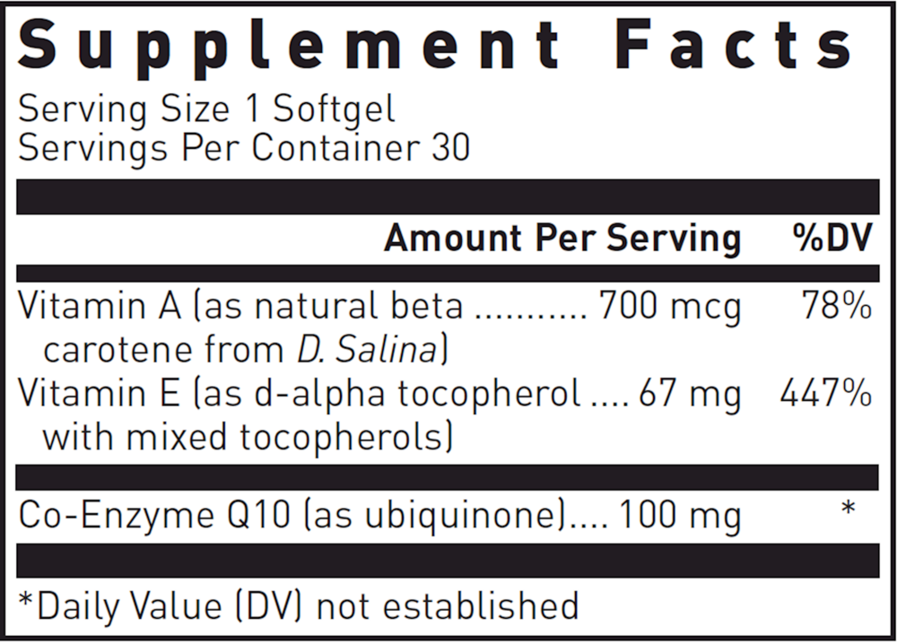 Co-Enzyme Q10 Softgel Supplement Facts Label