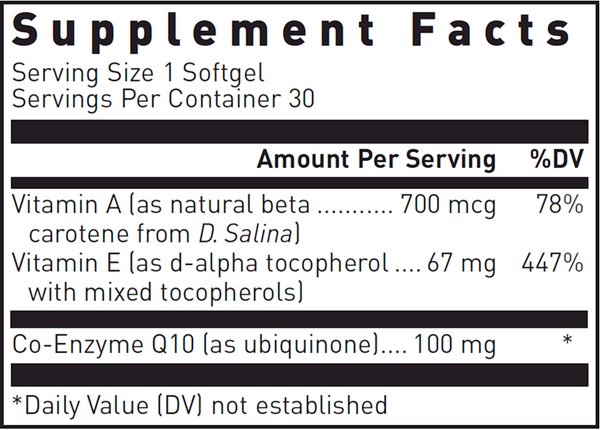 Co-Enzyme Q10 Softgel Supplement Facts Label
