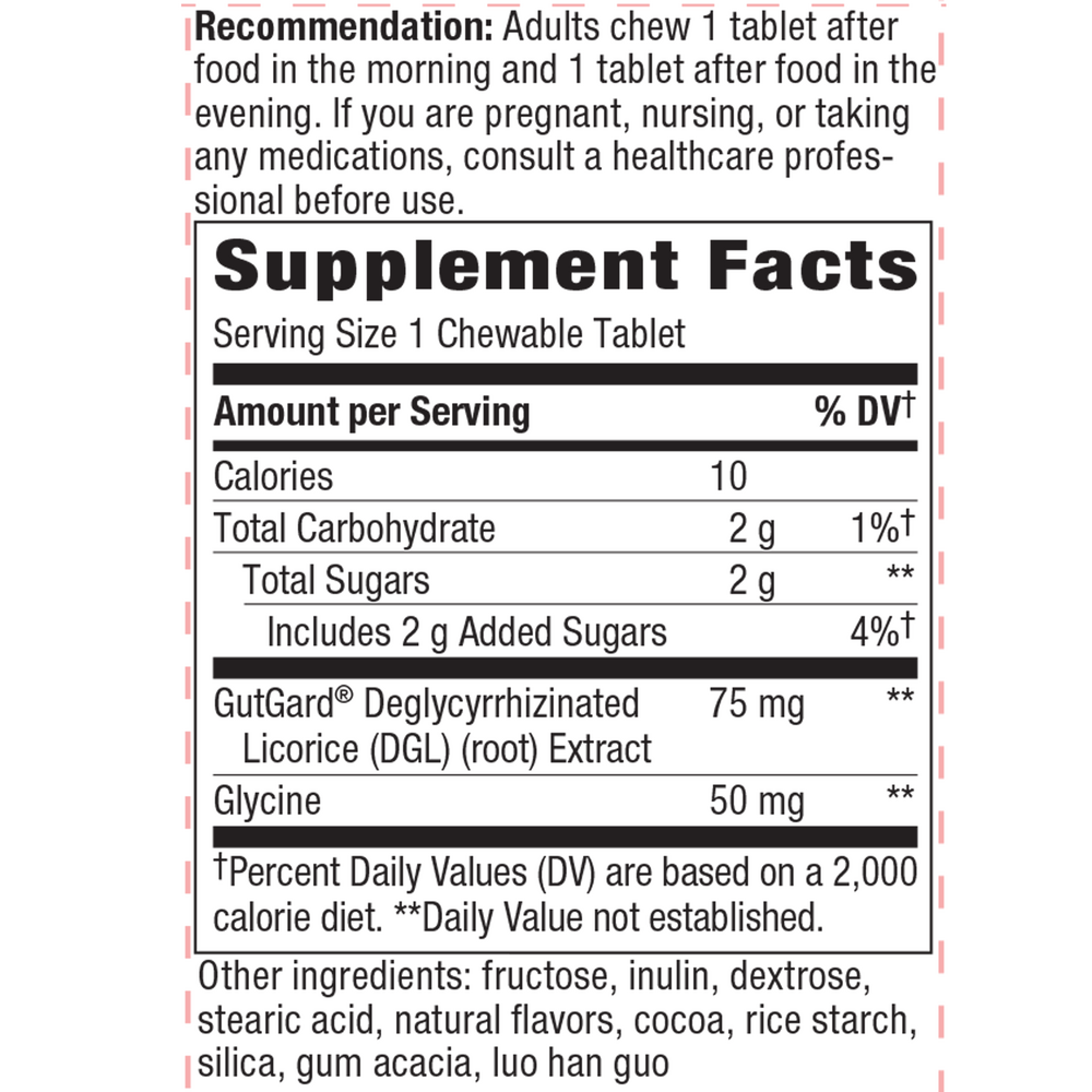 DGL ULTRA (German Chocolate Flavored) 90 chew tabs Supplement Facts Label