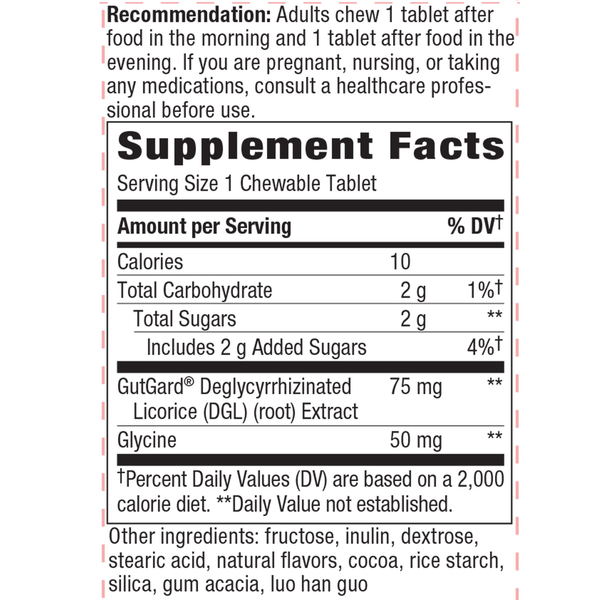 DGL ULTRA (German Chocolate Flavored) 90 chew tabs Supplement Facts Label