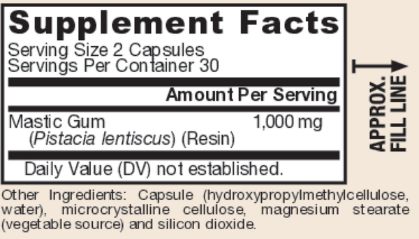 Mastic Gum 60 Count Supplement Facts Label
