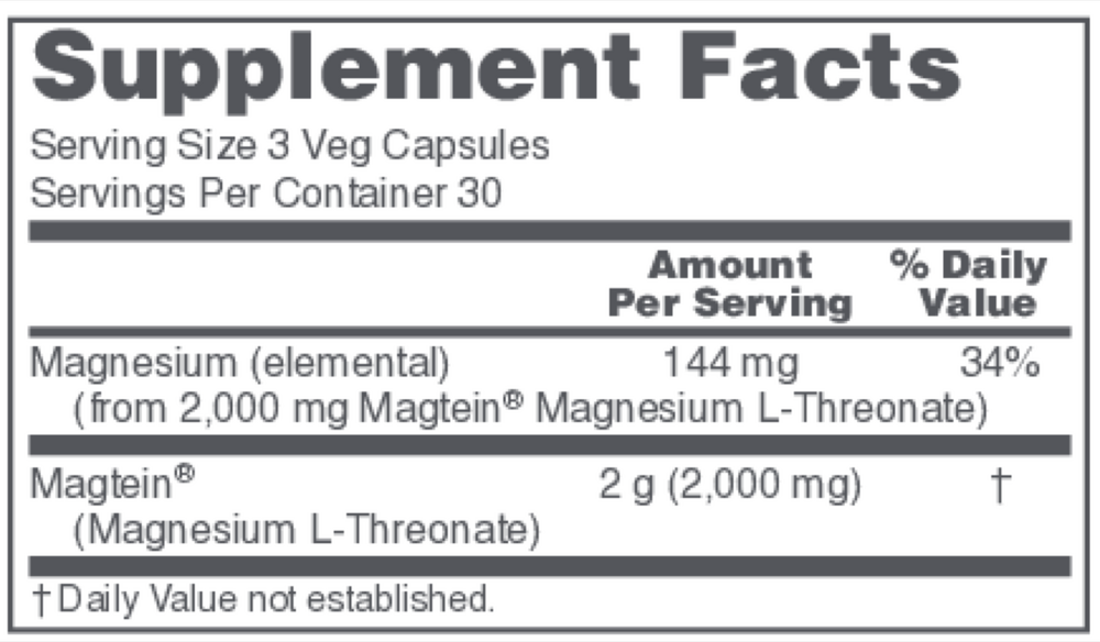 Magtein (formerly ProtoSorb Magnesium) Supplement Facts Label