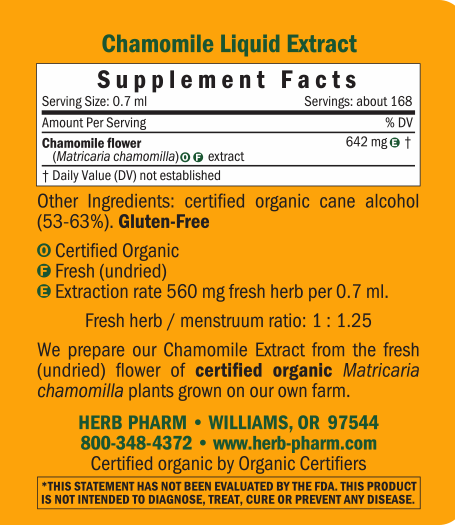 Chamomile Supplement Facts Label