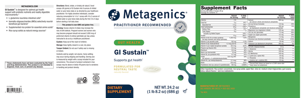 GI Sustain Supplement Facts Label