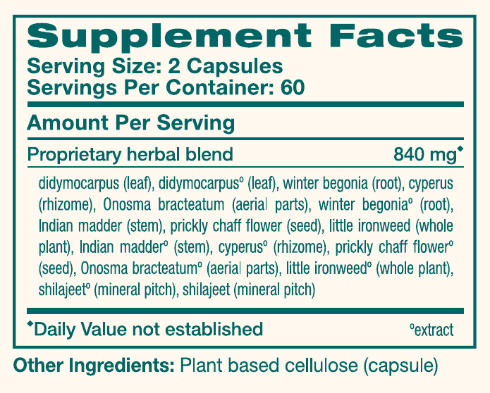 UriCare Supplement Facts Label