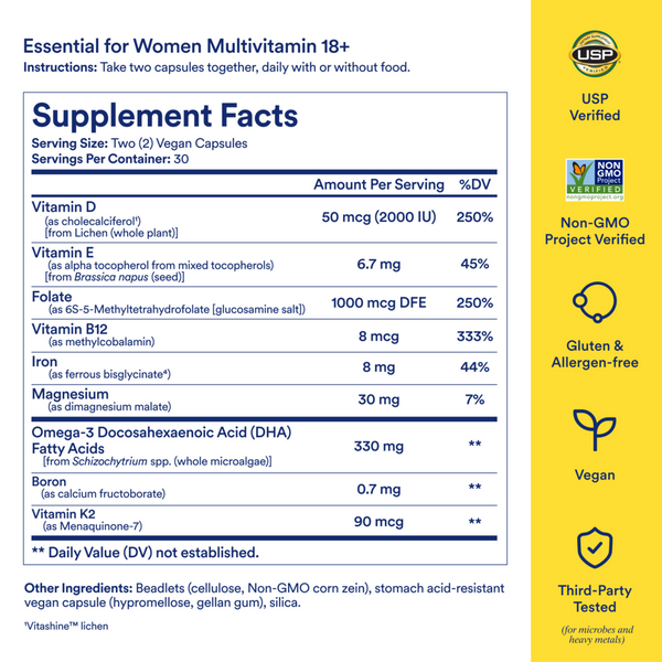 Essential for Women Multivitamin 18+ Supplement Facts Label