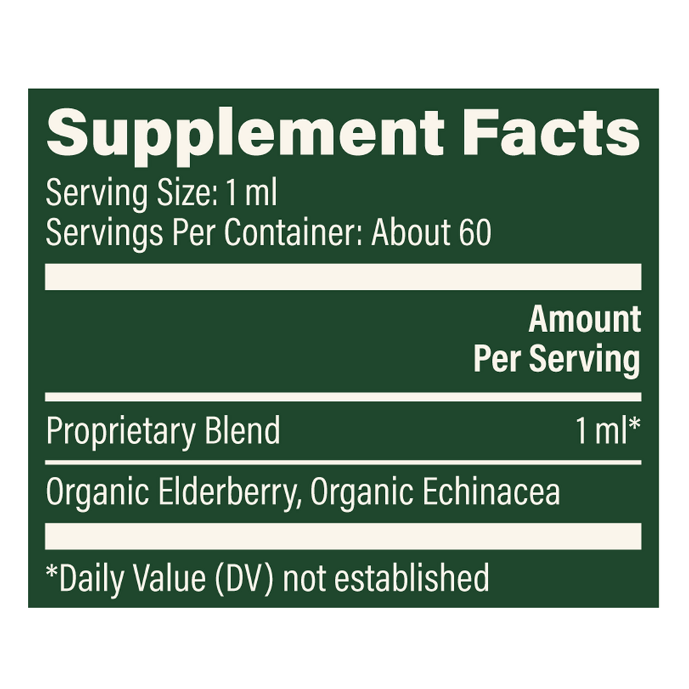Elderberry and Echinacea Supplement Facts Label