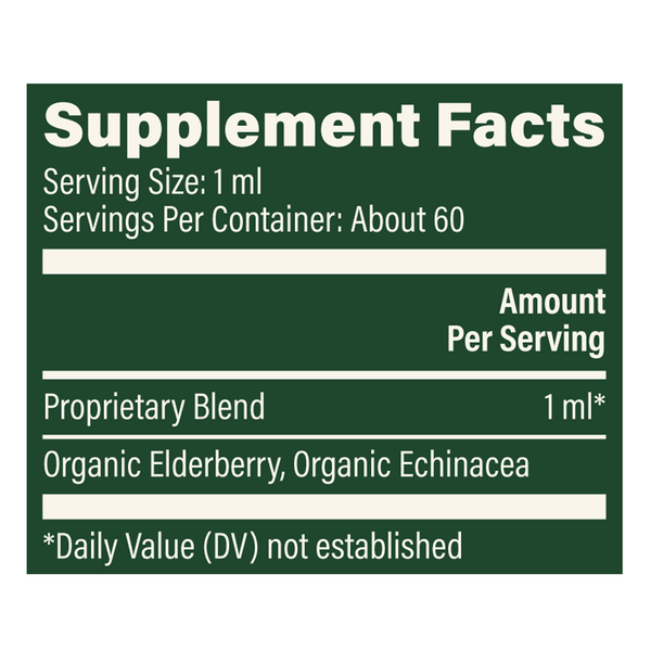 Elderberry and Echinacea Supplement Facts Label