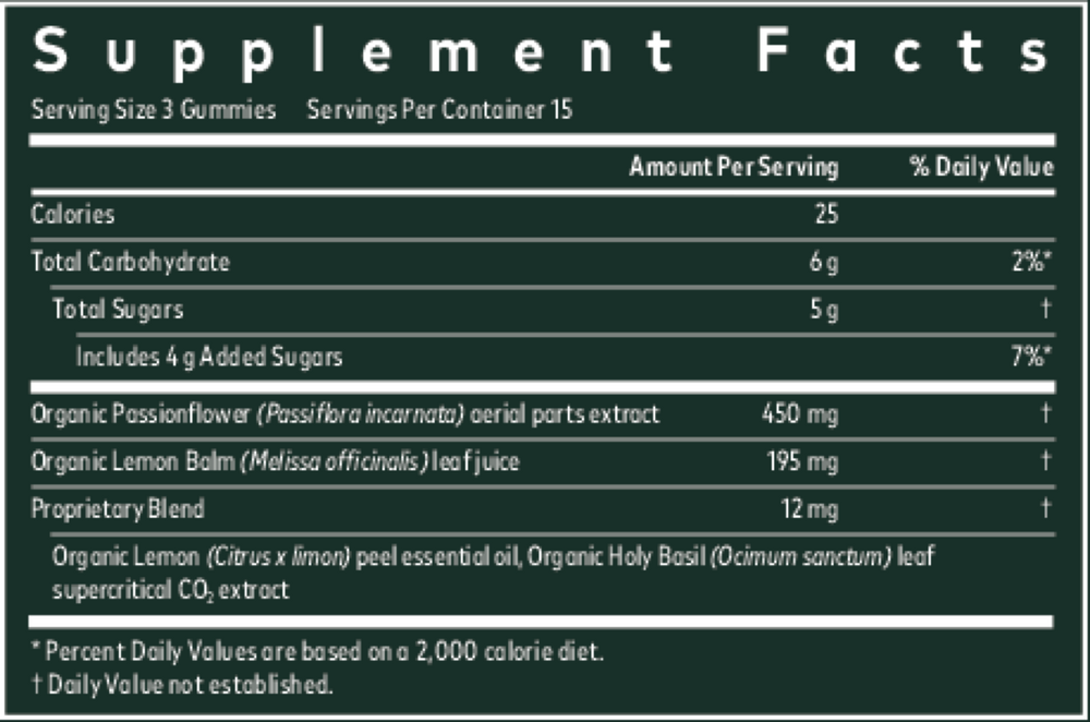 Relax Gummies Supplement Facts Label