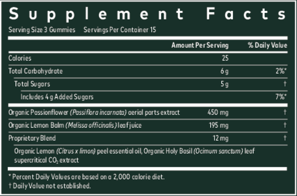 Relax Gummies Supplement Facts Label