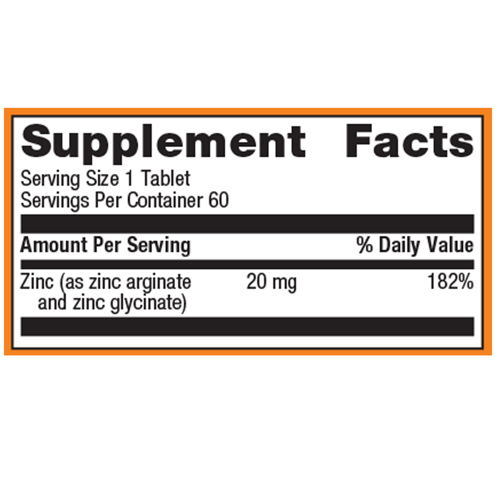 Zinc A.G. Supplement Facts Label