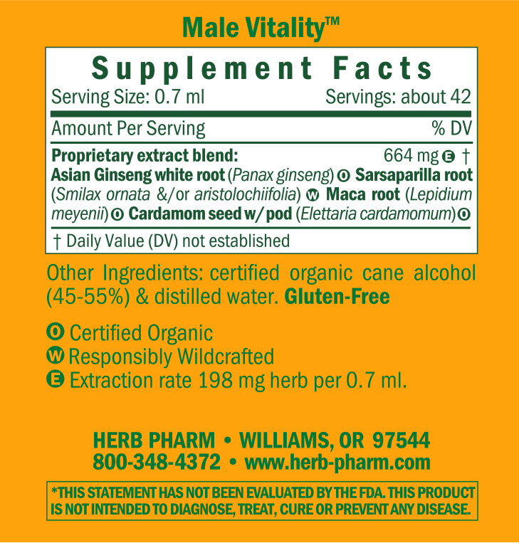 Male Vitality Supplement Facts Label
