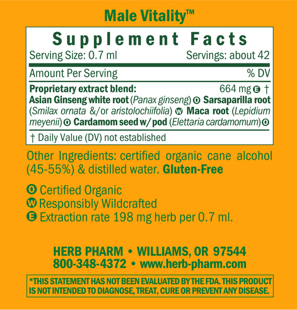 Male Vitality Supplement Facts Label