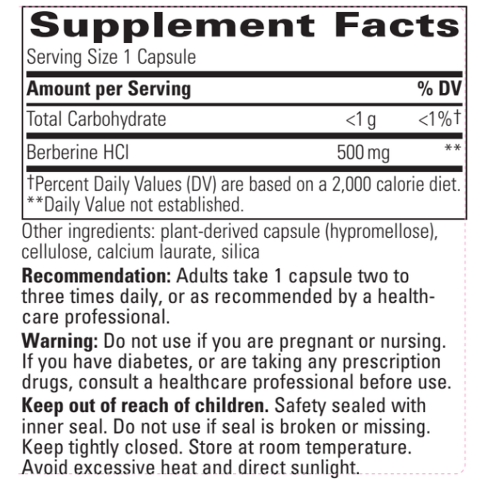 Berberine 500mg Supplement Facts Label