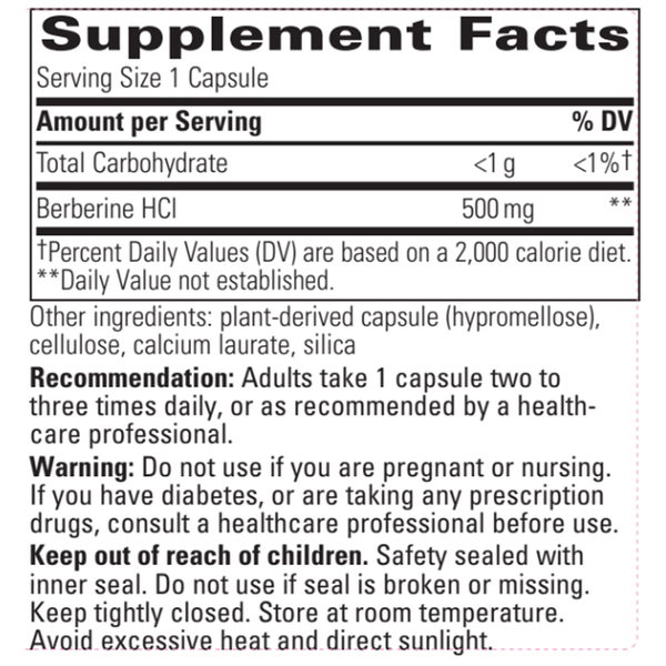 Berberine 500mg Supplement Facts Label