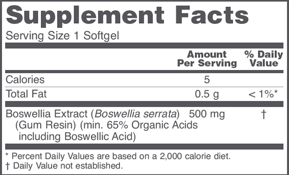Boswellia Extract 500mg Supplement Facts Label