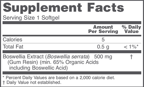 Boswellia Extract 500mg Supplement Facts Label