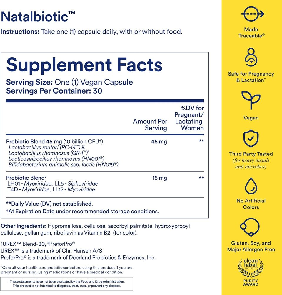 Natalbiotic Supplement Facts Label