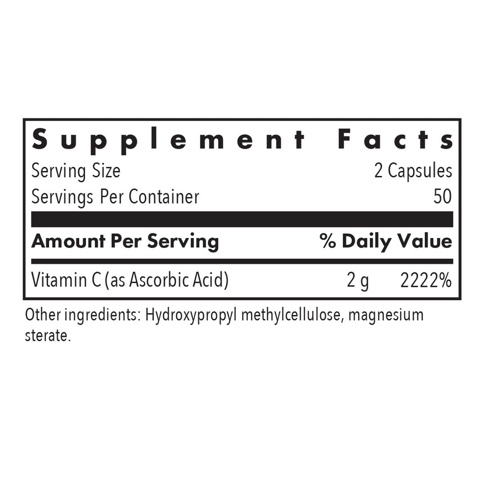 Pure Vitamin C Capsules Supplement Facts Label