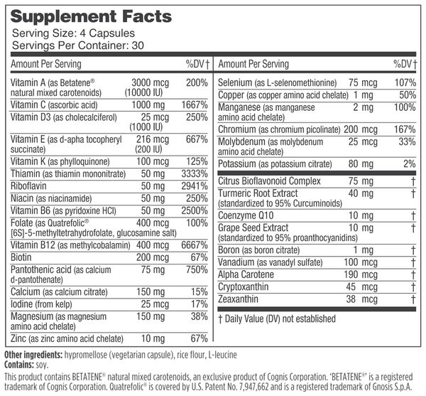 Supreme Multivitamin Supplement Facts Label