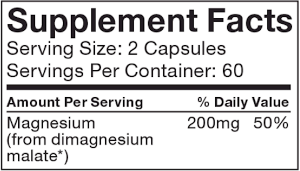 Magnesium Malate Supplement Facts Label