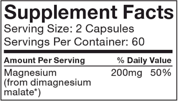 Magnesium Malate Supplement Facts Label