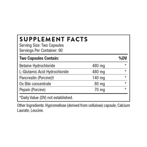 Advanced Digestive Enzymes (formerly Bio-Gest) 180 Count Supplement Facts Label