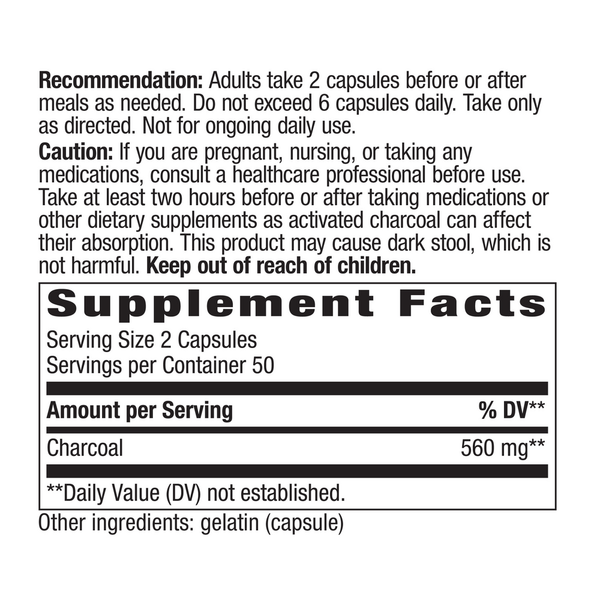 Charcoal Activated Supplement Facts Label