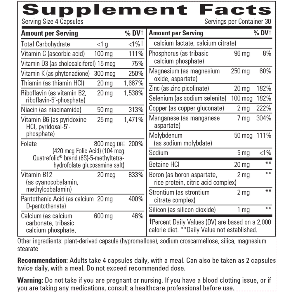 Osteoprime Forte Bone Formula Supplement Facts Label