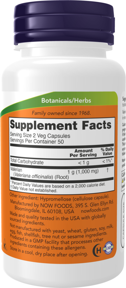 Valerian Root 500 mg Supplement Facts Label