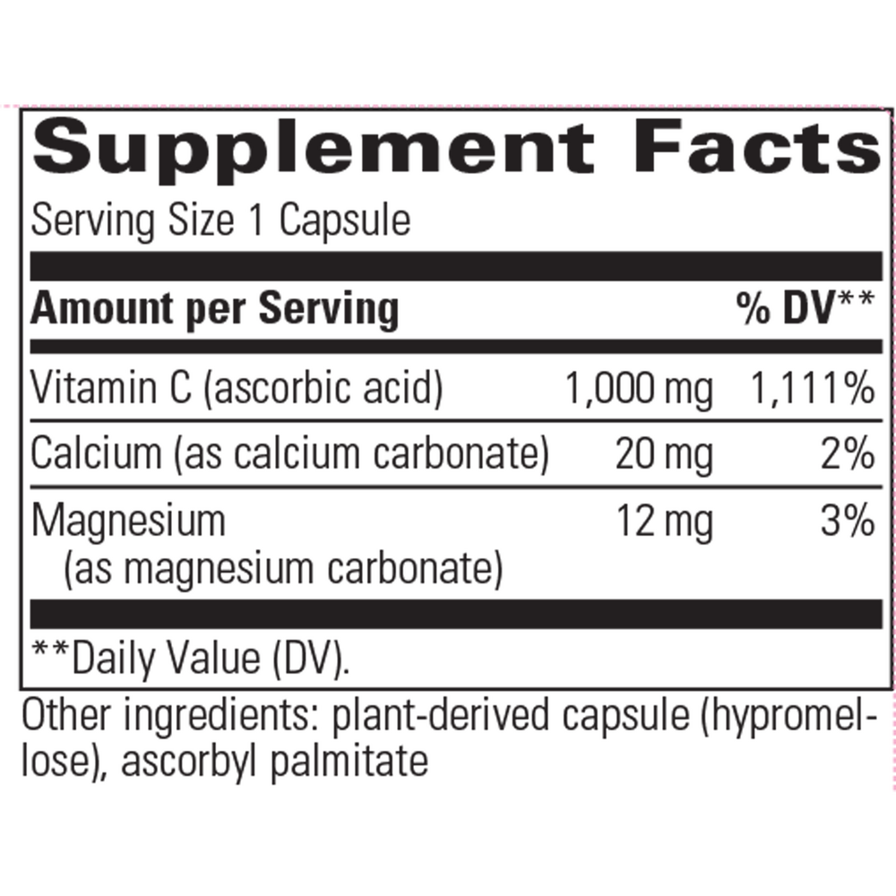 Buffered Vitamin C Supplement Facts Label