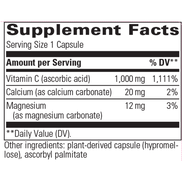 Buffered Vitamin C Supplement Facts Label