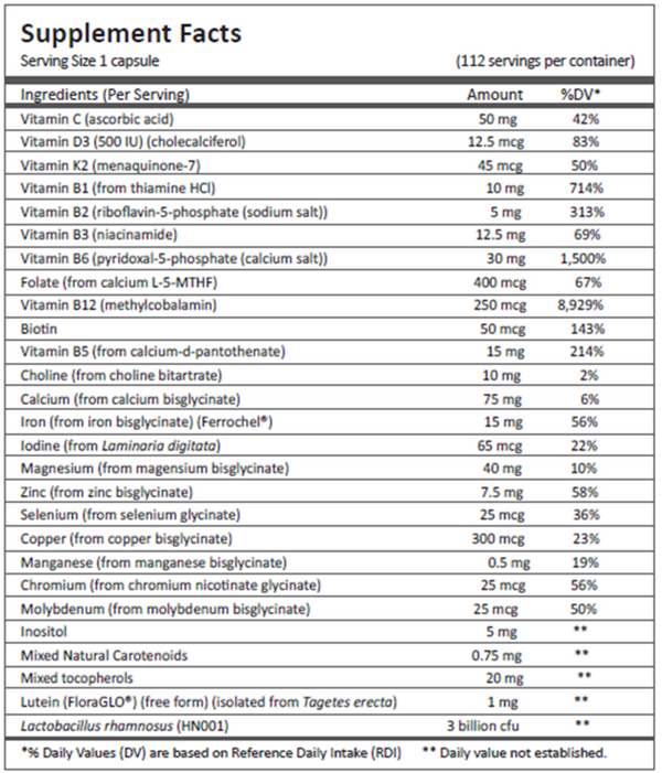 Perinatal Multi+ Kit Supplement Facts Label