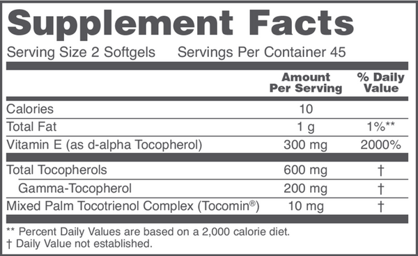 Gamma E Toco Complex Supplement Facts Label