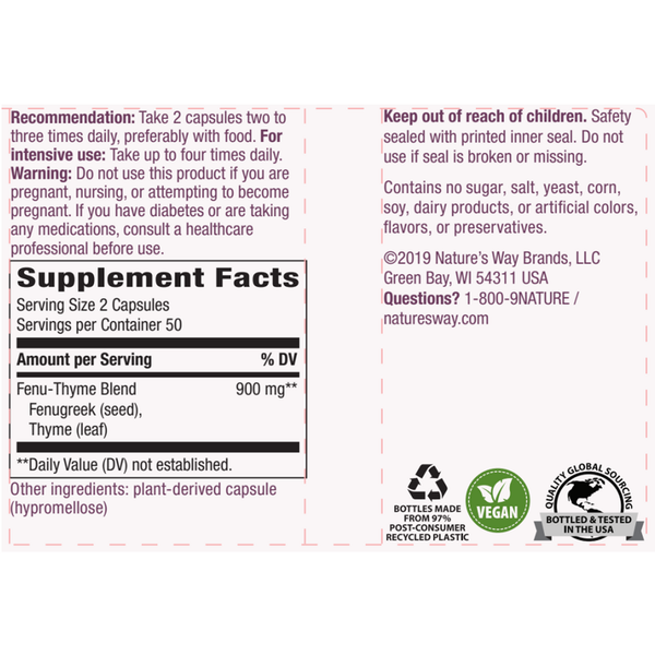 Fenu-Thyme Supplement Facts Label