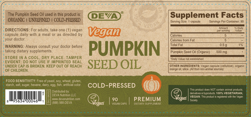 Vegan Pumpkin Seed Oil Supplement Facts Label