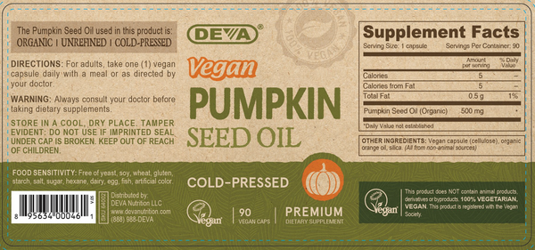 Vegan Pumpkin Seed Oil Supplement Facts Label