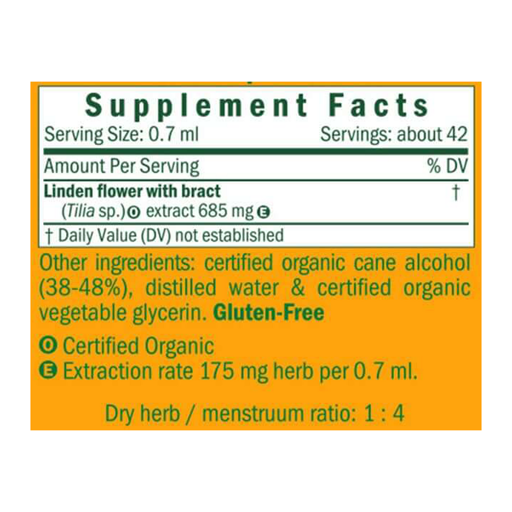 Linden/Tilia cordata & T. platyphyllos Supplement Facts Label