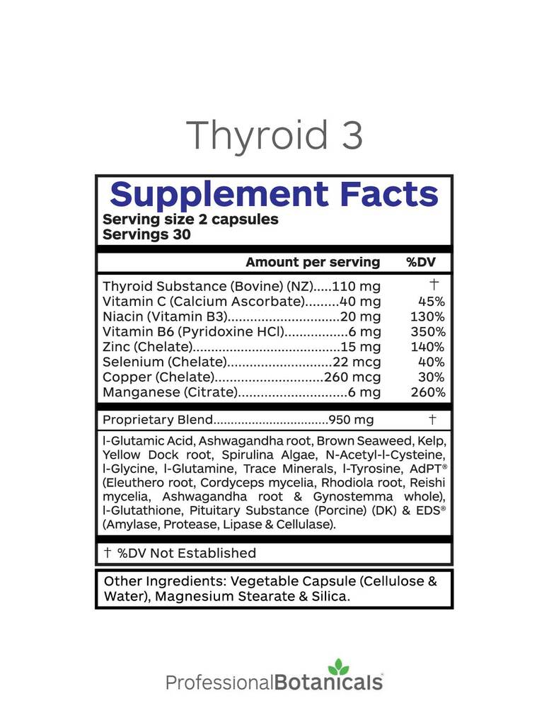 Thyroid 3 Supplement Facts Label