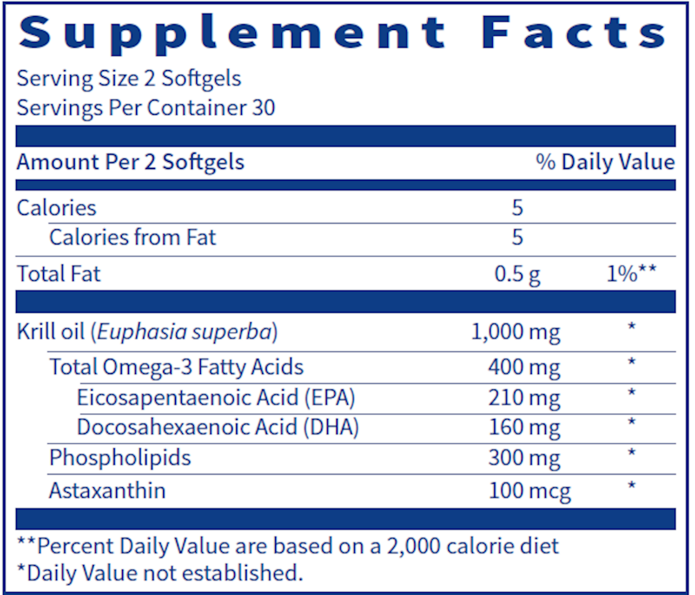 Krill Oil Supplement Facts Label