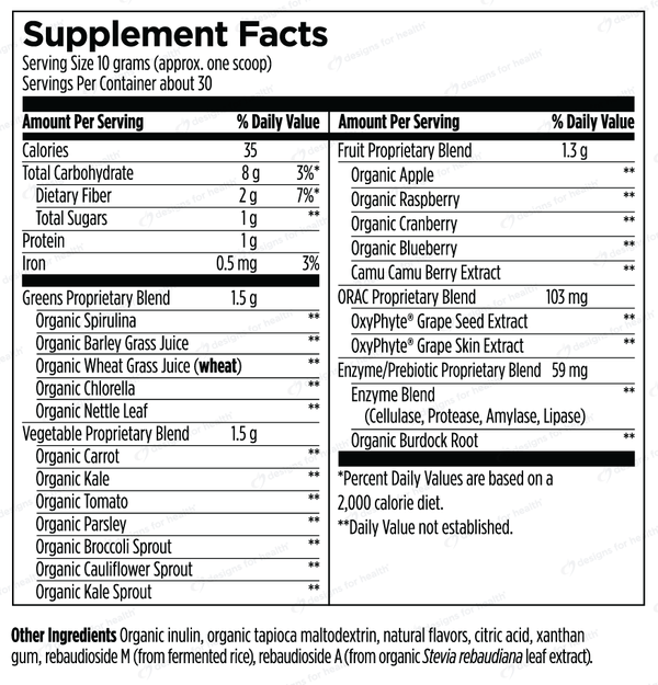 Pro Greens + Reds Supplement Facts Label