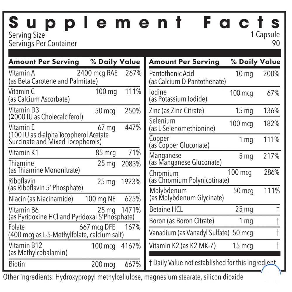 The BIG ONE® Plus without Iron Supplement Facts Label