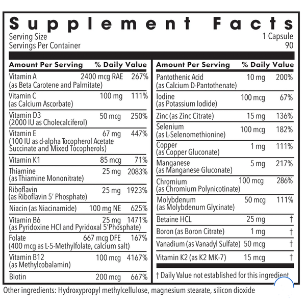The BIG ONE® Plus without Iron Supplement Facts Label