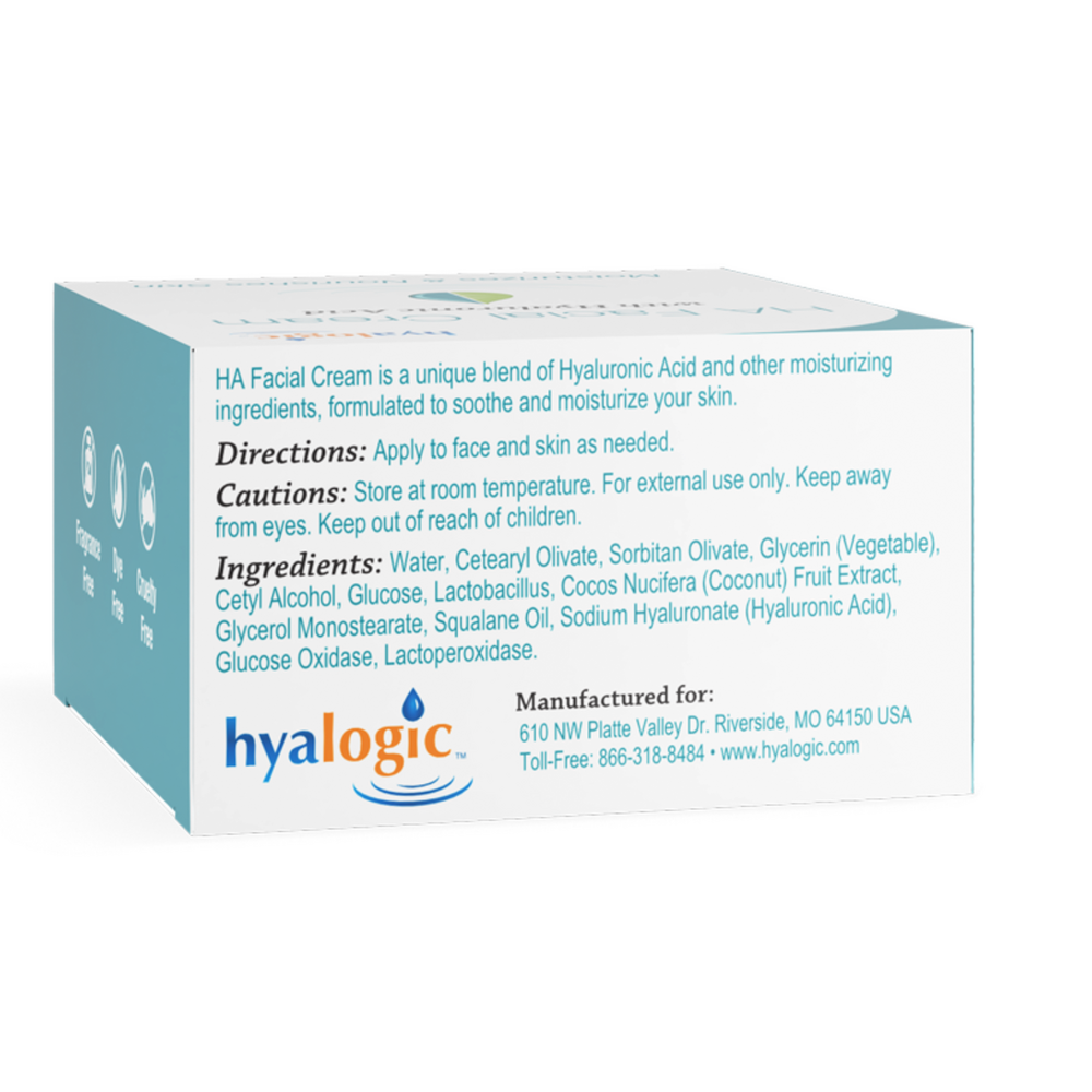 Face Cream with Hyaluronic Acid Supplement Facts Label