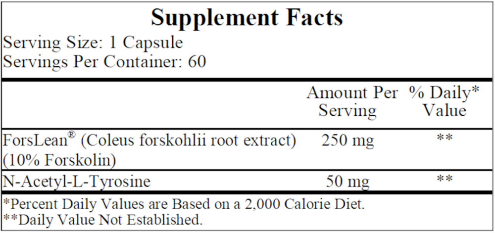 Forskolin Supplement Facts Label