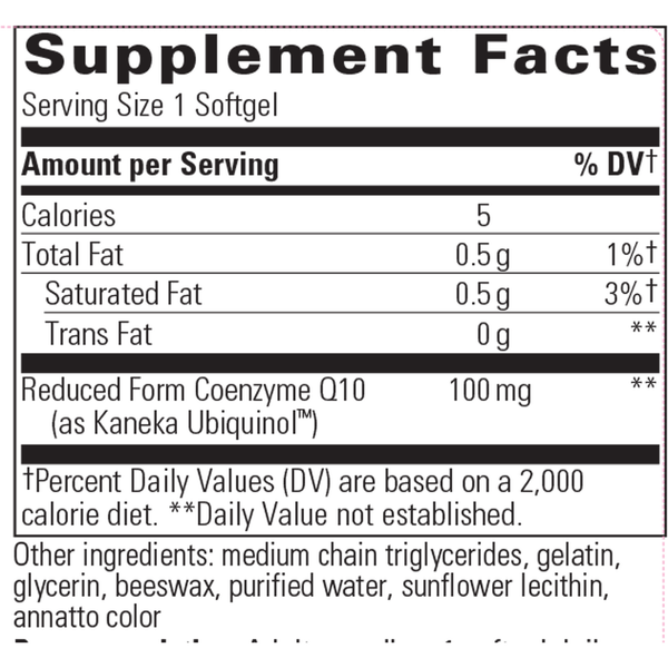 UBQH - 100 mg Supplement Facts Label