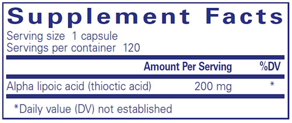 Alpha Lipoic Acid 200 mg Supplement Facts Label