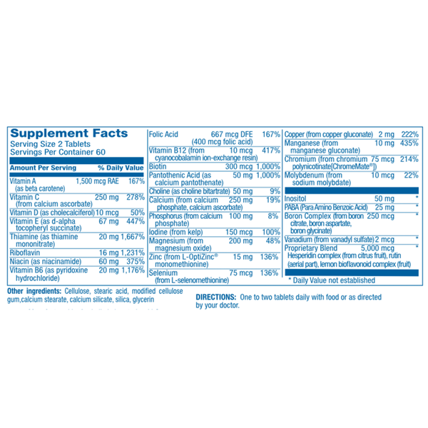 AVED-Multi Optimal Health Supplement Facts Label