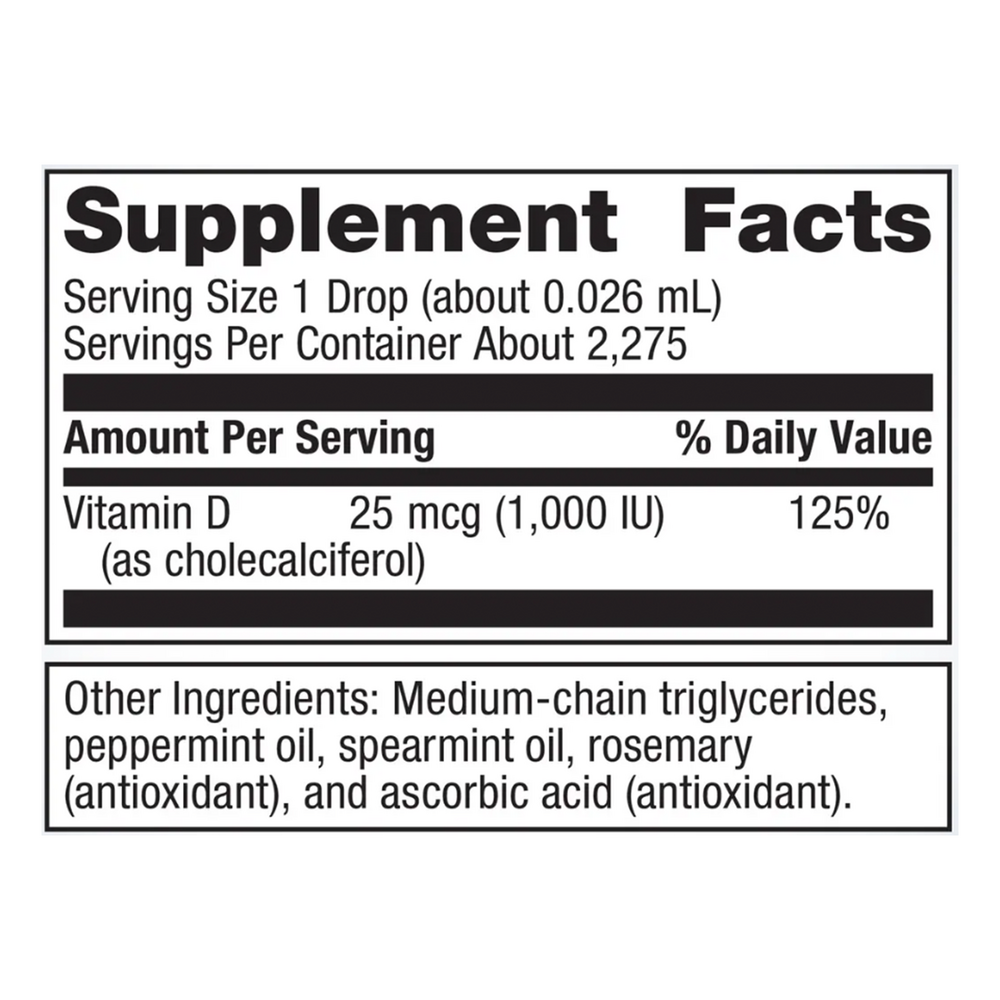 D3 Liquid 1000 IU Supplement Facts Label